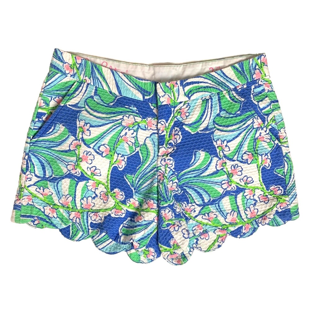 Lilly Pulitzer Buttercup Scallop Shorts Coasting sz 2 Floral Shells Textured